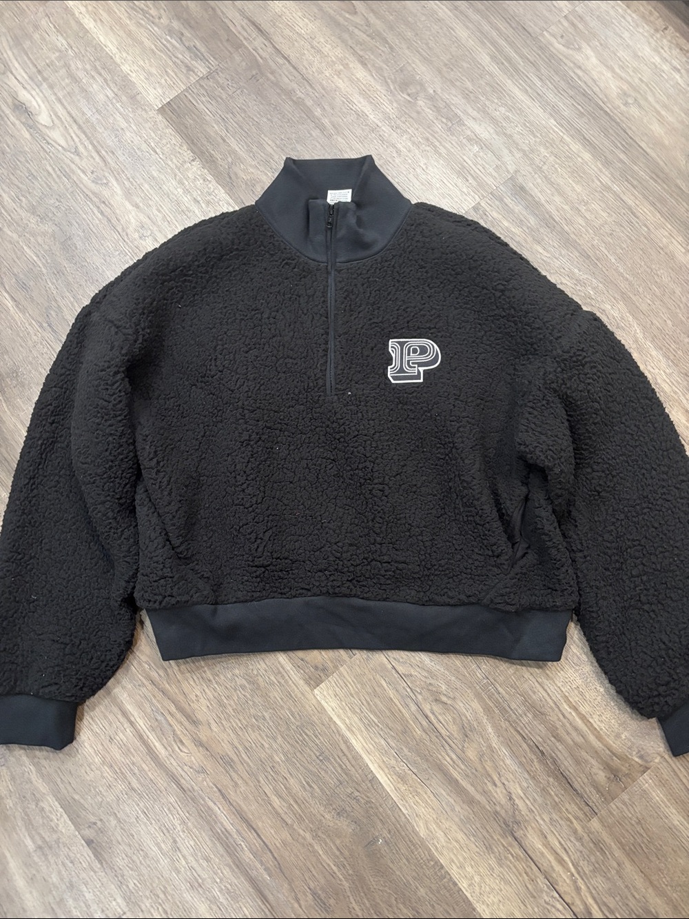 PINK Victoria's Secret Black Sherpa Quarter-Zip Pullover